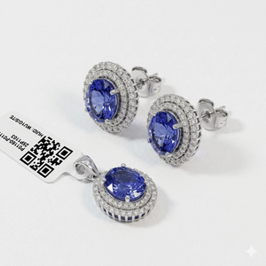 18K White Gold Purple Gemstone jewelry set |10.270 GMS Natural Diamond Halo 1.62 CTS Round Cut Fine Jewelry Elegant Luxury Gift - Product Image 4