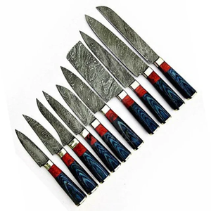 Ensemble de couteaux de chef professionnels très demandés avec lame en damas, manche en résine et bois de Pakka, accessoires de cuisine en acier inoxydable - Product Image 1