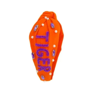 Bandeau brodé à pampilles perlées Orange Tiger Game Day, fait main, accessoire de cheveux pour supporter sportif, taille unique, Inde - Product Image 6