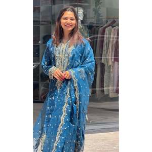 Belle organza soie haut bas & Dupatta ensemble lourd fête porter des ensembles pour femmes - Product Image 5