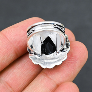 Bague en argent sterling 925 avec onyx noir synthétique et pierre en forme de poire, faite à la main, ornée de pierres précieuses turquoise, bijoux de mariage – Nouveauté très prisée - Product Image 3