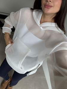 Novedad 2026: Sudadera con Capucha de Manga Corta para Mujer, Estilo Casual de Verano, con Malla de Cristal en Contraste - Product Image 3
