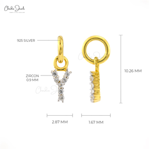 Colgante con Letra Y en Plata de Ley 925 con Circonita Blanca Natural de Corte Redondo de 0.9MM, Chapado en Rodio, Joyería con Iniciales - Product Image 2