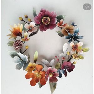 Handcrafted Metal <b>Flower</b> <b>Wall</b> Wreath Blue Rustic Iron Floral Art Garland for Home Wedding Decor B2B Wholesale Garden Ornament - Product Image 4