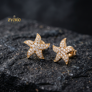 Pendientes de Estrella de Mar con Micro Pavé de Diamantes Cultivados en Laboratorio en Oro de 14K de Zyorio Jewels - Joyería de Boda Inspirada en el Océano para Mujer - Product Image 5