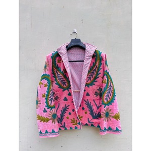 Hand Embroidered Pink Velvet 100% Cotton SHYAM EXPORT Winter Knitted <b>Jacket</b> <b>Mandarin</b> <b>Collar</b> Paisley Pattern Women's Short Full - Product Image 3
