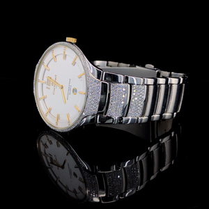 Montre mécanique de luxe pour homme de marque, boîtier en acier inoxydable argenté 40 mm, cadran en verre, mouvement analogique ETA, lunette sertie de diamants naturels - Product Image 2