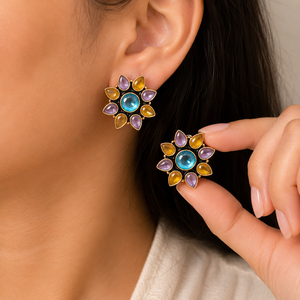 Wholesale Supplier Antique Silver Finish Gold Plated Bohemian Shell <b>Stud</b> <b>Earrings</b> Bezel Setting Jewelry for Women Direct Supply - Product Image 2