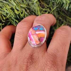 Anillo llamativo de turquesa rosa con forma de ostra, plata de ley 925, joyería bohemia, hecho a mano, regalo con piedras preciosas - Product Image 5