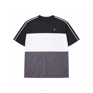 Camisetas de algodón con bloques de color para hombre, estilo oversize, streetwear, con detalle de cinta en el hombro, cuello redondo, logotipo personalizado, proveedor OEM de marca privada - Product Image 4