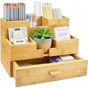 Aqdus Saleem Wood 3-Tier Mid Century Modern Desk Organizer with <b>Planter</b>-Wholesale Pen Holder Stand - Product Image 1