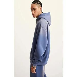 Men's Blue Hooded Tracksuit Full Length Solid Color Casual Loose Fit 100% Cotton Drawstring Pants with Side Pockets - Product Image 2