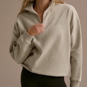 New Arrival Custom <b>Drop</b> Shoulder Pullover Sweatshirts Women's Oversized Half Zip <b>Stand</b> Collar Wholesale High Quality Sweatshirts - Product Image 5