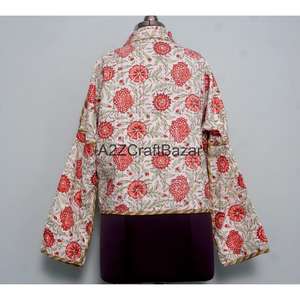 Vintage Indian Kantha Quilted <b>Jacket</b> 100% Cotton Finished Eco-Friendly Breathable Floral Pattern Full Sleeves for <b>Women</b> Girls - Product Image 5
