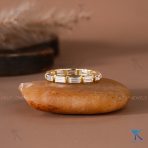 Horizontal Baguette Cut Lab Created Diamond <b>Stacking</b> <b>Ring</b> Yellow Gold Bar Set Wedding Anniversary Band Fine Jewelry - Product Image 1