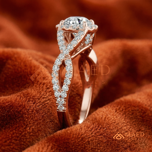 Rose Gold Plated Round Cut Halo Engagement <b>Ring</b> Women Twisted Split Shank Pave Band American Diamond <b>CZ</b> Wedding <b>Ring</b> - Product Image 2