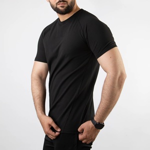 Camiseta de Manga Corta Negra para Hombre, Corte Ajustado, Cuello Redondo, Secado Rápido, Tejido de Punto, Estilo Casual - Product Image 4