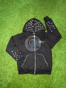 Sweat à capuche zippé personnalisé de luxe avec strass |   Sweat à capuche streetwear surdimensionné et épais avec embellissement en cristal |   Designer Y2K - Product Image 5