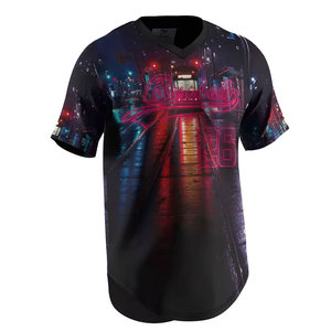 Camiseta de Béisbol con Cuello en V para Hombre, Diseño Urbano Neón con Estampado Completo, Secado Rápido, Poliéster, Manga Corta, Ropa Deportiva para Adultos - Product Image 3