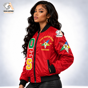 OES Red Satin Heavy Weight Wool Breathable Varsity <b>Jacket</b> Plus Size <b>Women</b> Single Button Varsity Letter Embroidered Badge - Product Image 3
