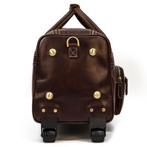 Wholesale Custom Logo Rolling Leather Duffel <b>Bag</b> <b>Wheeled</b> Trolley <b>Travel</b> Luggage Vintage Brown Suitcases Holdall <b>Bags</b> - Product Image 3