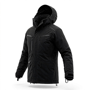 Chaqueta Acolchada Negra para Hombre con Cuello Alto, Cierre de Cremallera Impermeable, Estilo Deportivo para Invierno, Corte Regular, Exterior de Poliéster, Aislamiento Grueso - Product Image 5