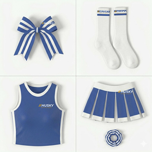 Uniformes de Animadoras Personalizados con Logotipo Frontal Impreso por Transferencia Térmica, Conjuntos Premium para Niñas y Adultas, para Equipos y Competiciones, Colores, Tops y Shorts, 100% - Product Image 6