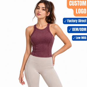 Bulk <b>Women's</b> Brown <b>Backless</b> Crop Quick Dry Tight-fitting Gym Sports Yoga tank <b>Top</b> for Custom logo - Product Image 1