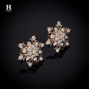 Snowflake Diamond Stud Earrings <b>Round</b> Cut Pave Moissanite Floral Cluster <b>Post</b> Earrings Fine Jewelry For Women - Product Image 2