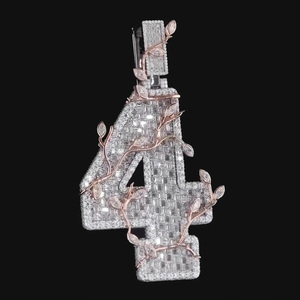 Custom Iced Number <b>Pendant</b> Silver Plated 925 Sterling Silver <b>Emerald</b> Cut Moissanite Personalized Hiphop Unisex Party Jewelry - Product Image 5