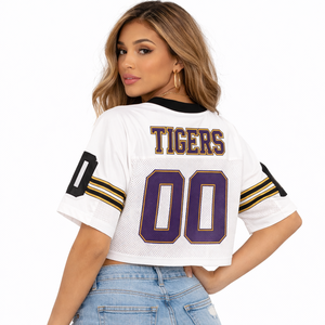 Camiseta Deportiva Corta de Malla Blanca para Mujer, Estilo Fútbol Americano, Transpirable, de Poliéster, Corte Holgado, con Logotipo Personalizado, para Fútbol - Product Image 4