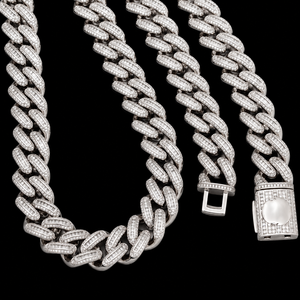 Top High Quality Man's 18K <b>Solid</b> Gold Cuban Link Chain Moissanite Diamond <b>Necklace</b> Baguette Cut Channel Setting Hip Hop Jewelry - Product Image 3