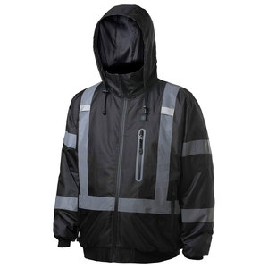 Sudadera con Capucha Desmontable con Cinta Reflectante, Colores en Contraste Negro, Cierre Completo, Forro Polar, Sudadera con Capucha Reflectante de Alta Visibilidad - Product Image 1
