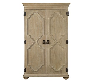 Luxury Handcrafted Solid Wood 2 Door <b>Wardrobe</b> Geometric Quatrefoil Carving Natural Oak Armoire - Product Image 1