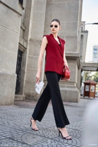 Pantalon tailleur évasé taille haute pour femme, coupe droite, élégant, infroissable, en tissu peigné ODM, idéal pour le bureau et les affaires - Product Image 3