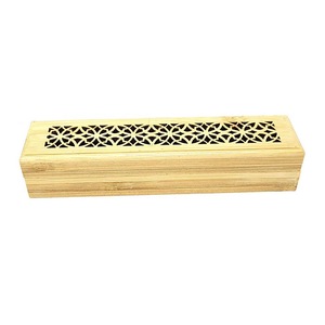 Long Bamboo Incense Burner Box with Carved <b>Lattice</b> Lid - Product Image 2
