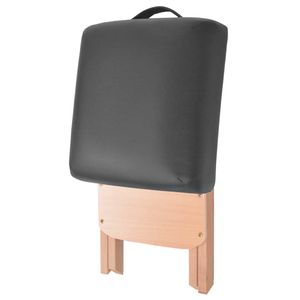 Tabouret de massage pliable en similicuir noir (100% PVC) en bois massif, élégant et confortable, pour thérapeutes - Product Image 4