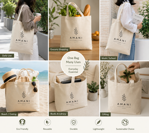AMANI กระเป๋าผ้าแคนวาส ดีไซน์การพิมพ์แบบมินิมอล ลายใบไม้ กระเป๋าช้อปปิ้งสำหรับการเดินทางแบบยั่งยืน สไตล์ทุกฤดูกาล - Product Image 4