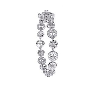 <b>Flower</b> Shape Diamond <b>Bracelet</b> Women's 925 Silver Rhodium Plated Luxury Chain Link Wedding Jewelry - Product Image 3