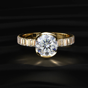 Anillo de Diamantes con Corte Brillante Redondo y Baguette, Certificado IGI, Color D a F, Oro Amarillo, Blanco y Rosa, Anillo de Compromiso y Boda Atemporal - Product Image 2