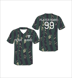 Camiseta de Béisbol Sublimada Personalizada, Verde y Negra a Rayas, Cuello en V, Manga Corta, Transpirable, para Hombre, para Todas las Temporadas, con Nombre del Equipo Impreso - Product Image 1