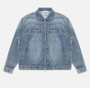 Chaqueta de mezclilla para hombre al por mayor, OEM personalizada, efecto desgastado, abrigo de algodón vaquero, chaqueta vaquera vintage lavada de talla grande - Product Image 1