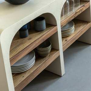 Mesa consola Vandana Elara Mira con acabado en madera efecto hormigón y madera de acacia - Product Image 5