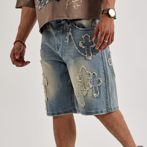 2026 Custom <b>Patches</b> Logo <b>Men</b> Denim <b>Shorts</b> With Custom Denim <b>Shorts</b> Applique Embroidery Design <b>Shorts</b> - Product Image 2