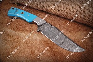 Couteau professionnel à lame fixe en acier Damas à motif torsadé, pleine longueur de lame, pour la chasse et le camping, vente en gros, support OEM/ODM, avec étui - Product Image 2