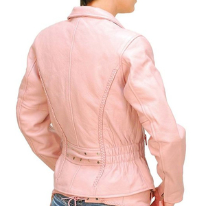 OEM Service Professional <b>Women</b>’s Dark <b>Brown</b> <b>Leather</b> <b>Jacket</b> Ruched Waist Wide Lapel Long Sleeve Fashion Outerwear - Product Image 6