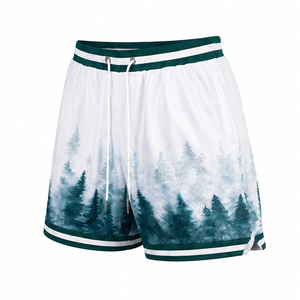 Pantalones cortos de baloncesto de malla con estampado de bosque de pines para hombre - Pantalones cortos deportivos informales con estampado gráfico, cordón y bolsillos para hacer ejercicio y correr - Product Image 2