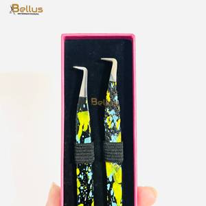 Luxe Double Teinte 90 °   Pinces à cils jaunes et noires en acier inoxydable, outil d'extension de cils, OEM ODM - Product Image 6