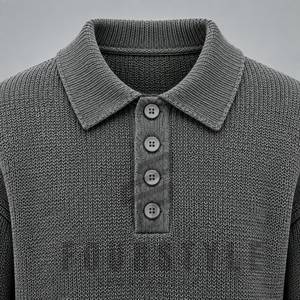 Suéter de Punto para Hombre, Color Sólido, Corte Holgado, Manga Larga, Cuello con Botones, para Otoño e Invierno - Product Image 3