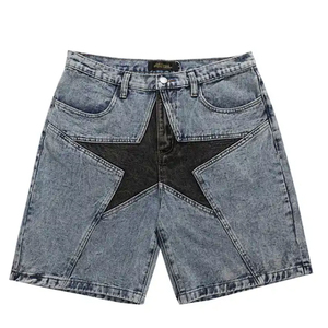 Manufacturer Custom 100% Cotton Casual Double Knee Distressed Vintage Acid Wash Baggy Rhinestone Jorts Denim <b>Jeans</b> Shorts <b>Men</b> - Product Image 2